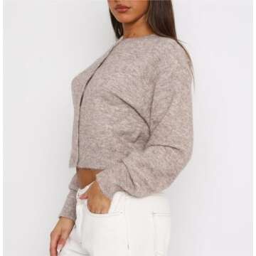 Women Y2k Crop Cardigan Sweater Crop Button Down Cardigan Cute Long Sleeve Sweater Open Front Lightw...