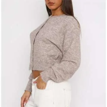 Women Y2k Crop Cardigan Sweater Crop Button Down Cardigan Cute Long Sleeve Sweater Open Front Lightw...