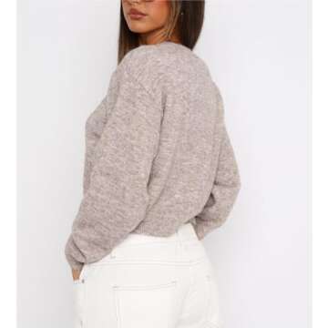 Women Y2k Crop Cardigan Sweater Crop Button Down Cardigan Cute Long Sleeve Sweater Open Front Lightweight Knit Tops A Khaki