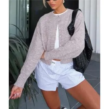 Women Y2k Crop Cardigan Sweater Crop Button Down Cardigan Cute Long Sleeve Sweater Open Front Lightweight Knit Tops A Khaki