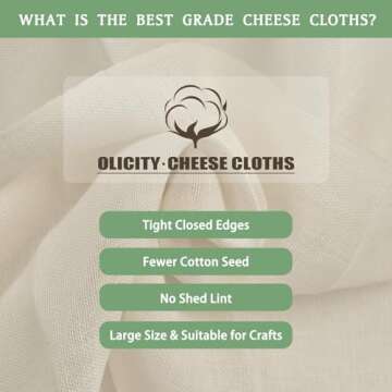 Olicity Cheese Cloths, Grade 90, 27 Sq Feet, Reusable Cheese Cloth with Closed Edges Unbleached Cotton Cheesecloth for Straining, Fine Mesh Fabric Muslin Cloth for Cooking, Rice,Sushi,Crafts - 3 Yards