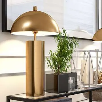 York 27" Tall Table Lamp with Metal Shade in Brass/Brass
