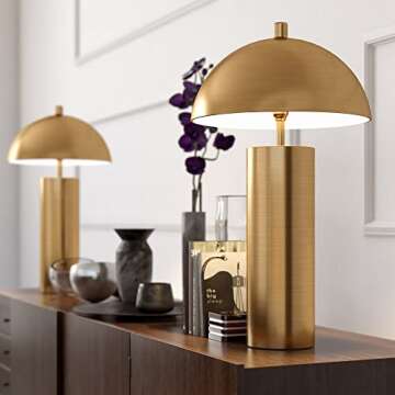 York 27" Tall Table Lamp with Metal Shade in Brass/Brass