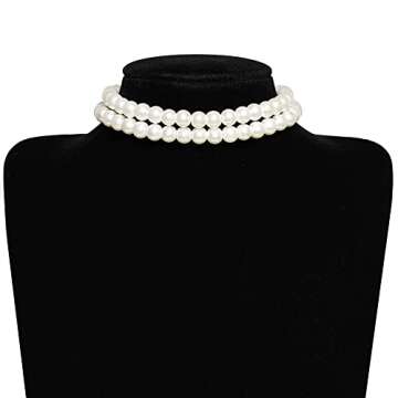 BABEYOND Round Imitation Pearl Choker Necklace Multi Strands Choker 20s Flapper Necklace Accessories for Gatsby Themed Party
