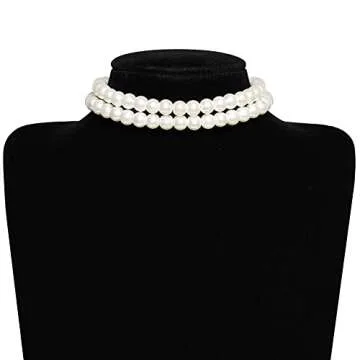 BABEYOND Round Imitation Pearl Choker Necklace Multi Strands Choker 20s Flapper Necklace Accessories for Gatsby Themed Party