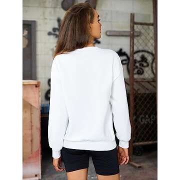 SweatyRocks Women's Casual Sweatshirt Long Sleeve Graphic Print Pullover Tops White L