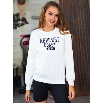 SweatyRocks Women's Casual Sweatshirt Long Sleeve Graphic Print Pullover Tops White L