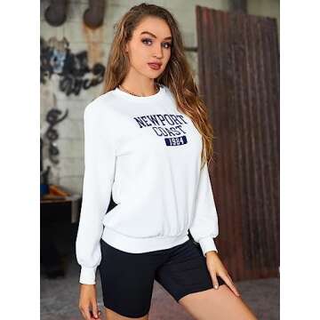 SweatyRocks Women's Casual Sweatshirt Long Sleeve Graphic Print Pullover Tops White L