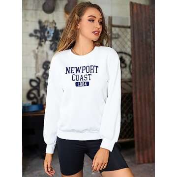 SweatyRocks Women's Casual Sweatshirt Long Sleeve Graphic Print Pullover Tops White L