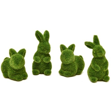 Gift Boutique 4 Green Fuzzy Flocked Bunny Easter Holiday Spring Decor Rabbit Figurines Garden Artifi...