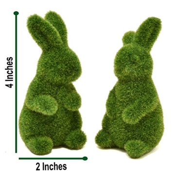 Gift Boutique 4 Green Fuzzy Flocked Bunny Easter Holiday Spring Decor Rabbit Figurines Garden Artificial Animal Moss for Indoor Table Home, Kitchen, Shelf Decorations Furry Covered Rabbits