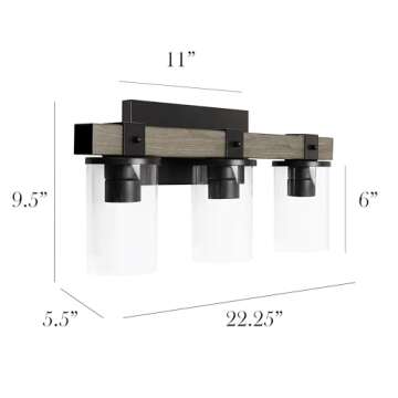 Elegant Designs VT1009-GRY Industrial Rustic Lantern Restored Wood Look 3 Light Bath Vanity, Gray