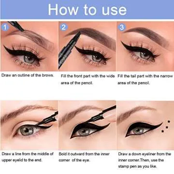 Eyeliner Stamp Wingliner Star Microblading Eyebrow Pen Natural Tattoo Eyebrow Pen Eye Liner Liquid Eyeliner Black Waterproof Eyeliner Cat Eye Winged for Women 3 in 1