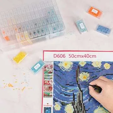 SGHUO 64 Grid Diamond Painting Storage Containers Diamond Art Accessories Tool Box Craft Storage with Adjustable Dividers for Beads, Art DIY, Crafts, Jewelry, Plastic Organizer with Label Stickers