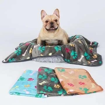 Luciphia 1 Pack 3 Blankets Fluffy Premium Fleece Pet Blanket Flannel Paw Printed Throw for Dog Cat(Small 23x16'', Grey/Brown/Blue)