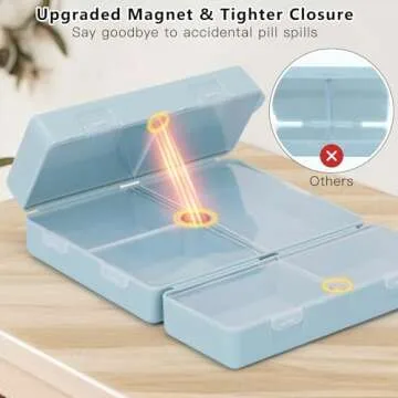 FYY Daily Pill Organizer,7 Compartments Portable Travel Pill Case/Box for Purse Pocket to Hold Vitamins,Cod Liver Oil,Supplements and Medication-SkyBlue, [Folding Design]