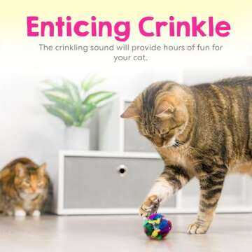 Cat Crinkle Balls 1.5 Inch (12-Pack) - Mini Crinkle Cat Toys for Indoor Cats - Multi-Color Crinkle C...