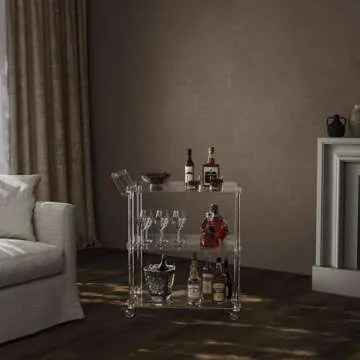 HMYHUM Modern Acrylic Bar Cart with Lockable Wheels, 30.5" L x 15.2" W x 34.5" H, Rolling Serving Ca...