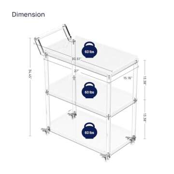 HMYHUM Acrylic Bar Cart with Lockable Wheels - 3-Tier Storage