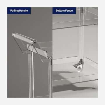 HMYHUM Acrylic Bar Cart with Lockable Wheels - 3-Tier Storage