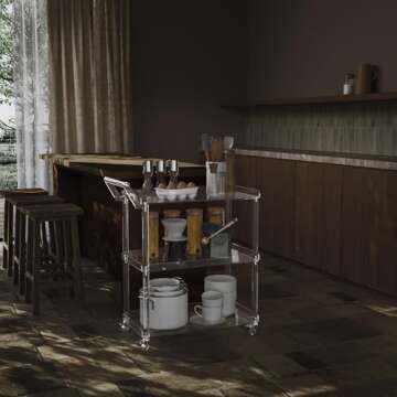 HMYHUM Acrylic Bar Cart with Lockable Wheels - 3-Tier Storage