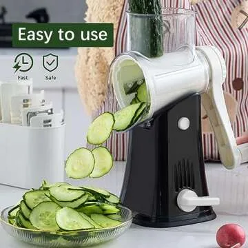 VEKAYA Rotary Cheese Grater - 5 Blades, Easy to Clean & Use