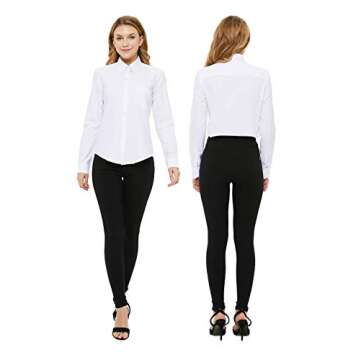 MGWDT White Button Down Shirt Women Long Sleeve Blouse Oxford Shirt Classic-Fit Cotton Tops Wrinkle Resistant Large