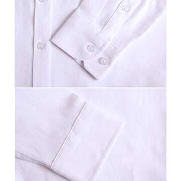 MGWDT White Button Down Shirt Women Long Sleeve Blouse Oxford Shirt Classic-Fit Cotton Tops Wrinkle Resistant Large