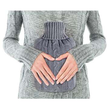 All one tech Transparent Classic Rubber Hot Water Bottle with Knit Cover - Blue