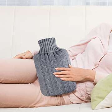 All one tech Transparent Classic Rubber Hot Water Bottle with Knit Cover - Blue