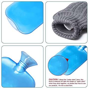 All one tech Transparent Classic Rubber Hot Water Bottle with Knit Cover - Blue