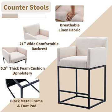 Stylish Modern Linen Upholstered Bar Stools Set of 2