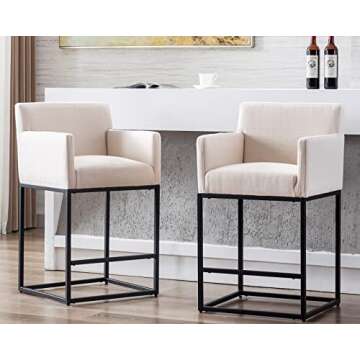 Stylish Modern Linen Upholstered Bar Stools Set of 2