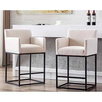 Stylish Modern Linen Upholstered Bar Stools Set of 2