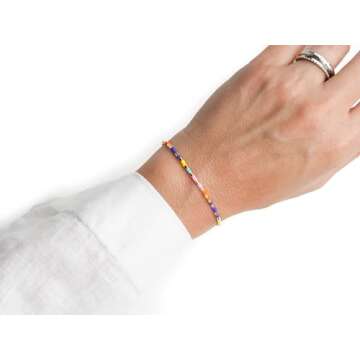 NAZ COLLECTION – Dainty Seed Bead Bracelet, Handmade Multicolor Bohemian Stackable Beaded Bracelets, Colorful Beach Surfer Boho Bracelets, Adjustable Charm String, Summer Jewelry for Women & Girls (Neon)