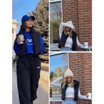 Daacee Women's Lightweight Winter Crop Puffer Vest Warm Sleeveless Zip Up Stand Collar Padded Gilet(...