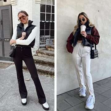 Daacee Women's Lightweight Winter Crop Puffer Vest Warm Sleeveless Zip Up Stand Collar Padded Gilet(0137-Black-L)