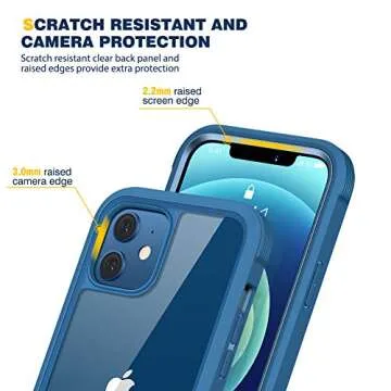 Diaclara iPhone 12 Mini Case - Full Body Rugged Case with Built-in Touch Sensitive Screen Protector, Soft TPU Bumper for iPhone 12 Mini 5.4" (Blue and Clear)