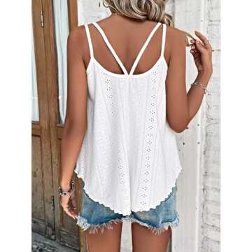 ATHMILE Tank Tops for Women 2025 Fashion Eyelet Embroidery Sleeveless Spaghetti Strap Tops Scoop Nec...
