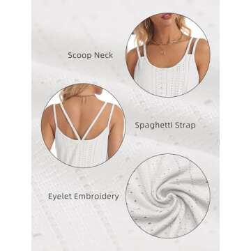 ATHMILE Tank Tops for Women 2025 Fashion Eyelet Embroidery Sleeveless Spaghetti Strap Tops Scoop Neck Sexy Loose Fit Casual Summer Flowy Cami White