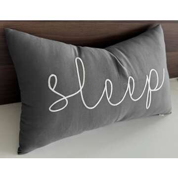 EURASIA DECOR Sleep Embroidered Decorative Lumbar Accent Throw Pillow Cover - Living Room, Sofa, Cha...