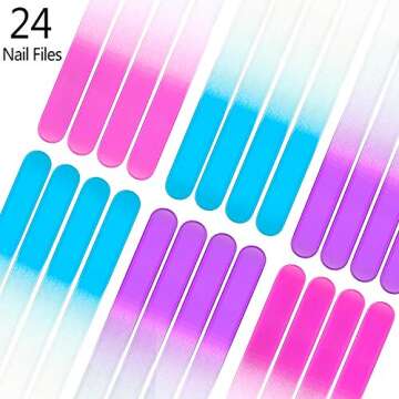 24 Pieces Glass Nail Files Fingernail File Czech Crystal Glass Nail Files Buffer Nail Care Manicure Tools Set Gradient Rainbow Color for Natural Nail (14 x 1.2 x 0.3 cm, Blue, Purple, Pink)