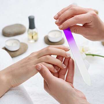 24 Pieces Glass Nail Files Fingernail File Czech Crystal Glass Nail Files Buffer Nail Care Manicure Tools Set Gradient Rainbow Color for Natural Nail (14 x 1.2 x 0.3 cm, Blue, Purple, Pink)