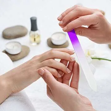 24 Pieces Glass Nail Files Fingernail File Czech Crystal Glass Nail Files Buffer Nail Care Manicure Tools Set Gradient Rainbow Color for Natural Nail (14 x 1.2 x 0.3 cm, Blue, Purple, Pink)