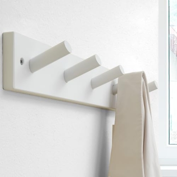 SKOLOO Wooden Wall Mounted Coat Rack,16'' Hole to Hole, 5 Pegs Bamboo Wall Hook for Hanging Clothes Robes Towels Hats,White