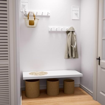 SKOLOO Wooden Wall Mounted Coat Rack,16'' Hole to Hole, 5 Pegs Bamboo Wall Hook for Hanging Clothes Robes Towels Hats,White