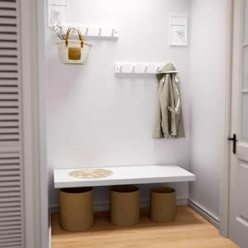 SKOLOO Wooden Wall Mounted Coat Rack,16'' Hole to Hole, 5 Pegs Bamboo Wall Hook for Hanging Clothes Robes Towels Hats,White