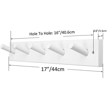 SKOLOO Wooden Wall Mounted Coat Rack,16'' Hole to Hole, 5 Pegs Bamboo Wall Hook for Hanging Clothes Robes Towels Hats,White