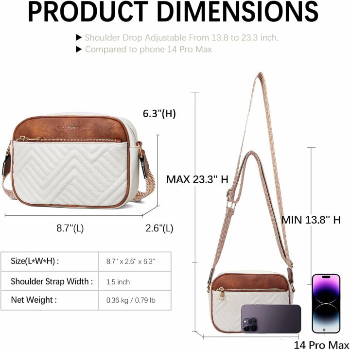 Vegan Leather Quilted Crossbody Bag with Wide Strap