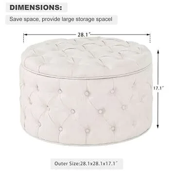 Homebeez 28 Inch Round Storage Ottoman Button-Tufted Fabric Footrest Stool Coffee Table for Living Room (Oatmeal)